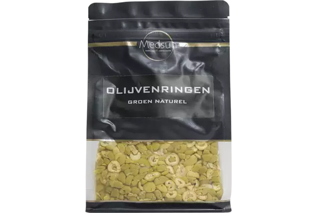 Groene olijven ring gesneden 1kg kist 8 stuks